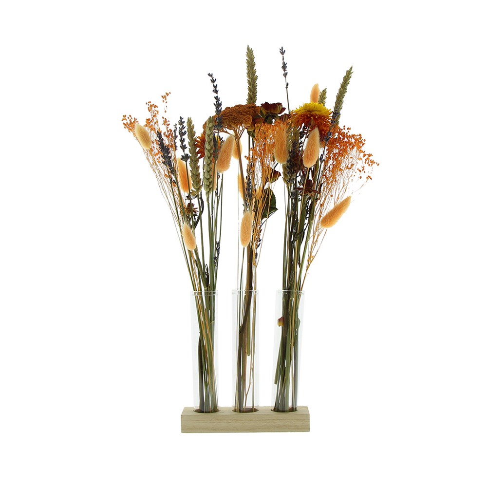 Dried Flowers - Trio tube & wood large - Oranje