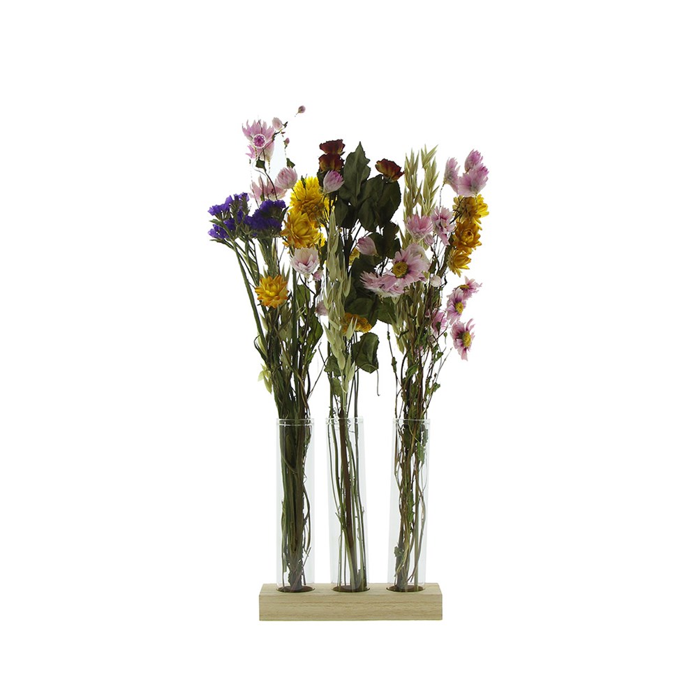 Dried Flowers - Trio tube & wood large - Multicolor