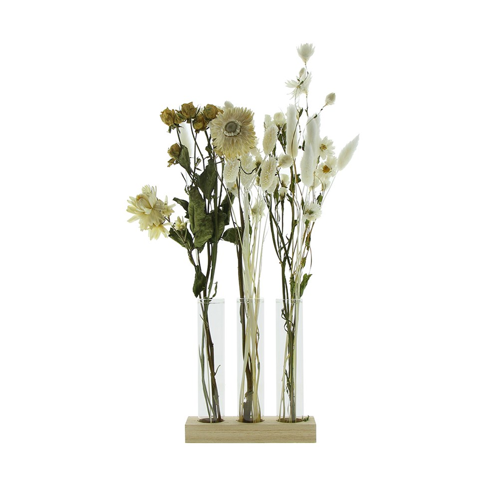 Dried Flowers - Trio tube & wood large - wit