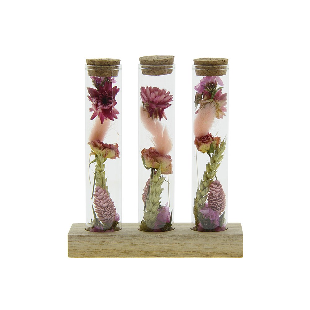 Dried Flowers - Trio tube & wood - roze