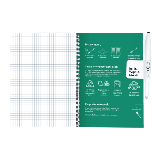 MOYU Uitwisbaar Steenpapier Notitieboek A5 Premium – 40 Pagina’s, Forest Green, Ruitjes
