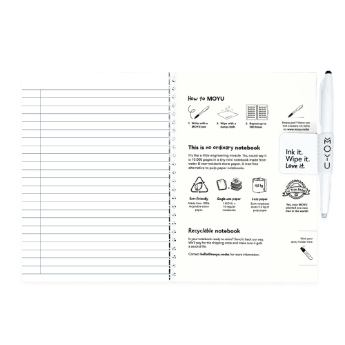 MOYU Uitwisbaar Steenpapier Notitieboek A5 Softcover – 20 Pagina’s, Full Color, Lijnen