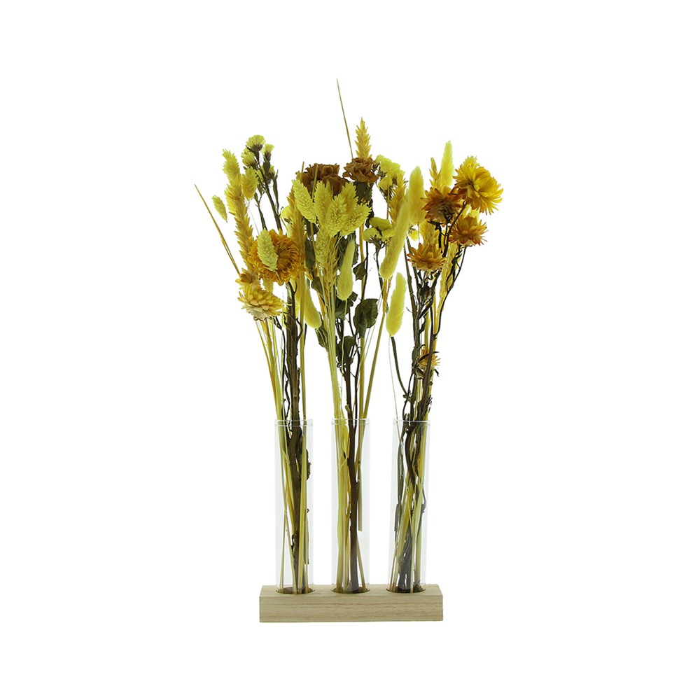 Dried Flowers - Trio tube & wood large - geel