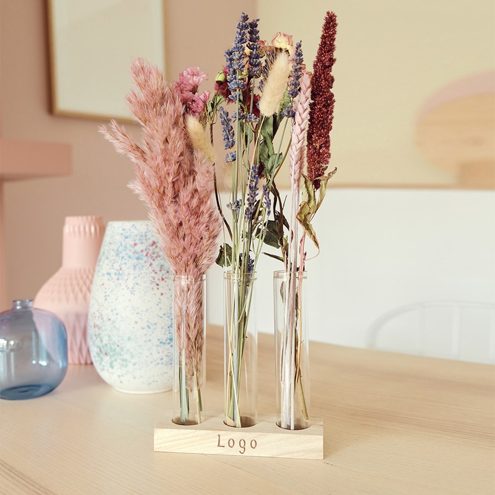 Dried Flowers - Trio tube & wood large, Zwart