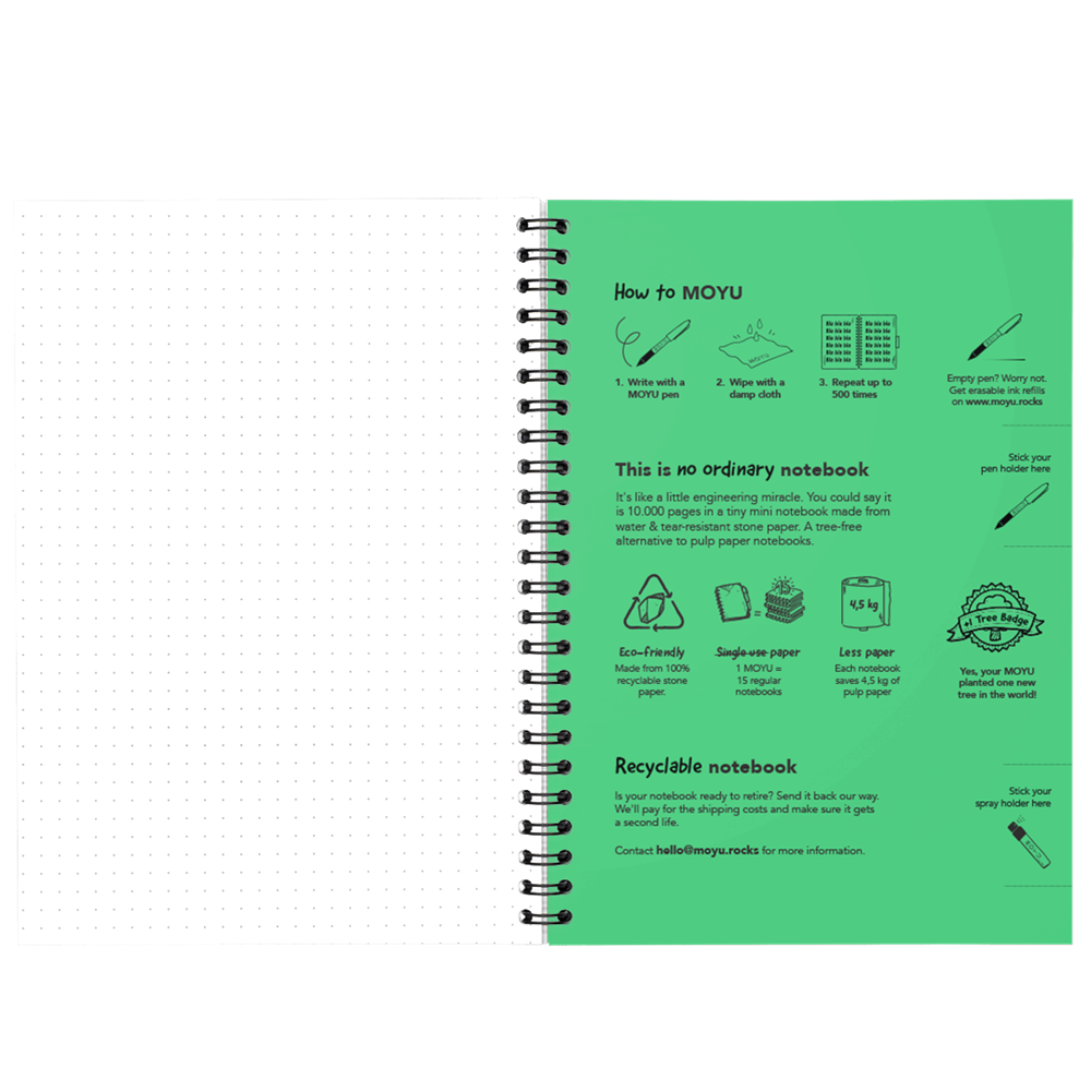 MOYU Uitwisbaar Steenpapier Notitieboek A5 Premium – 40 Pagina’s, Full Color, Gemixte Pagina’s