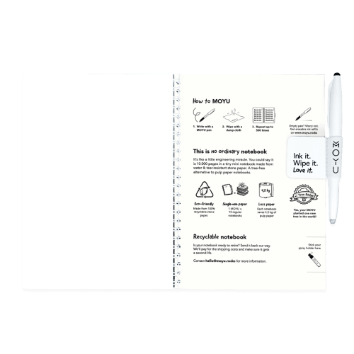 MOYU Uitwisbaar Steenpapier Notitieboek A5 Softcover – 20 Pagina’s, Full Color, Blanco