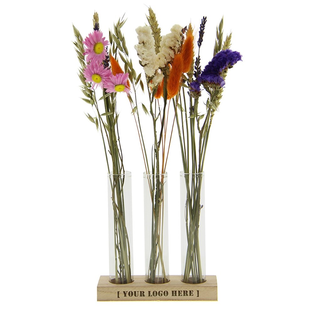 Dried Flowers - Trio tube & wood large, Zwart