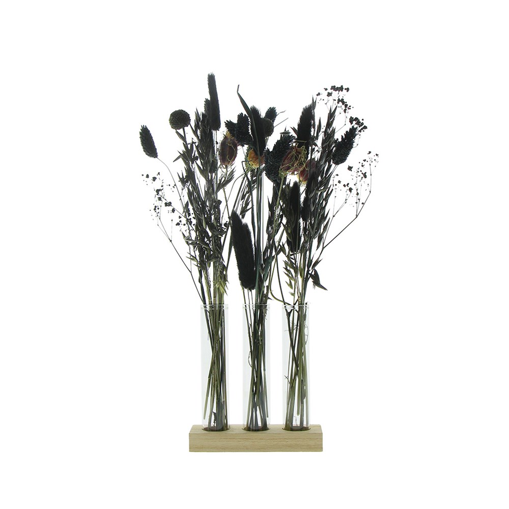 Dried Flowers - Trio tube & wood large - zwart
