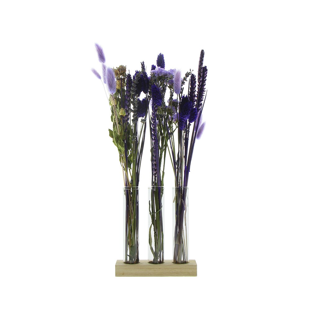 Dried Flowers - Trio tube & wood large - Paars