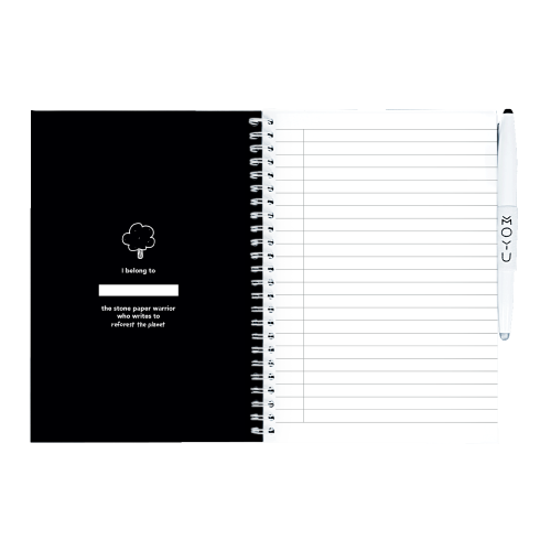 MOYU Uitwisbaar Steenpapier Notitieboek A5 Hardcover – 40 Pagina’s, Pitch Black, Lijnen