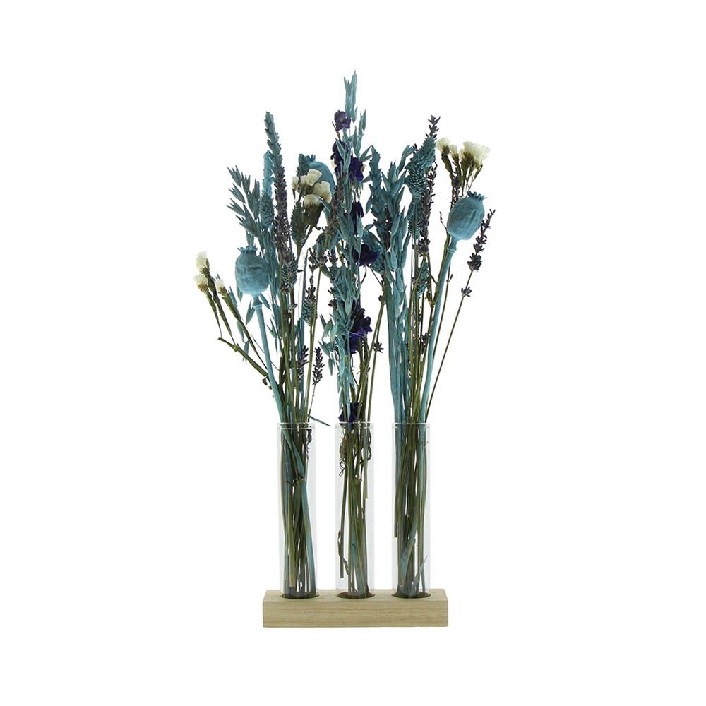 Dried Flowers - Trio tube & wood large - Lichtblauw