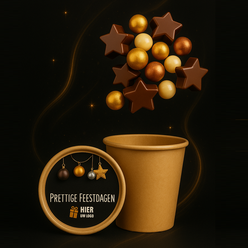 Bio snoepbeker met kerstballetjes en kerststerretjes