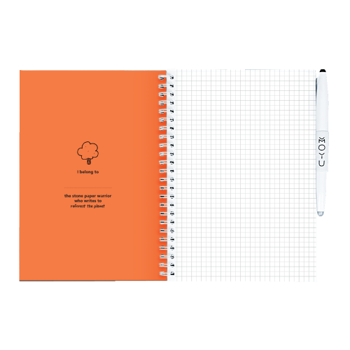 MOYU Uitwisbaar Steenpapier Notitieboek A5 Hardcover – 40 Pagina’s, Sunset Orange, Ruitjes